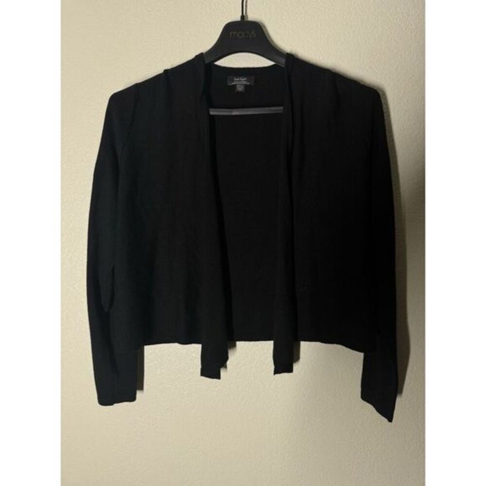 Lord & Taylor 100% Merino Wool Black Open Front Long Cardigan‎ Sweater M Medium